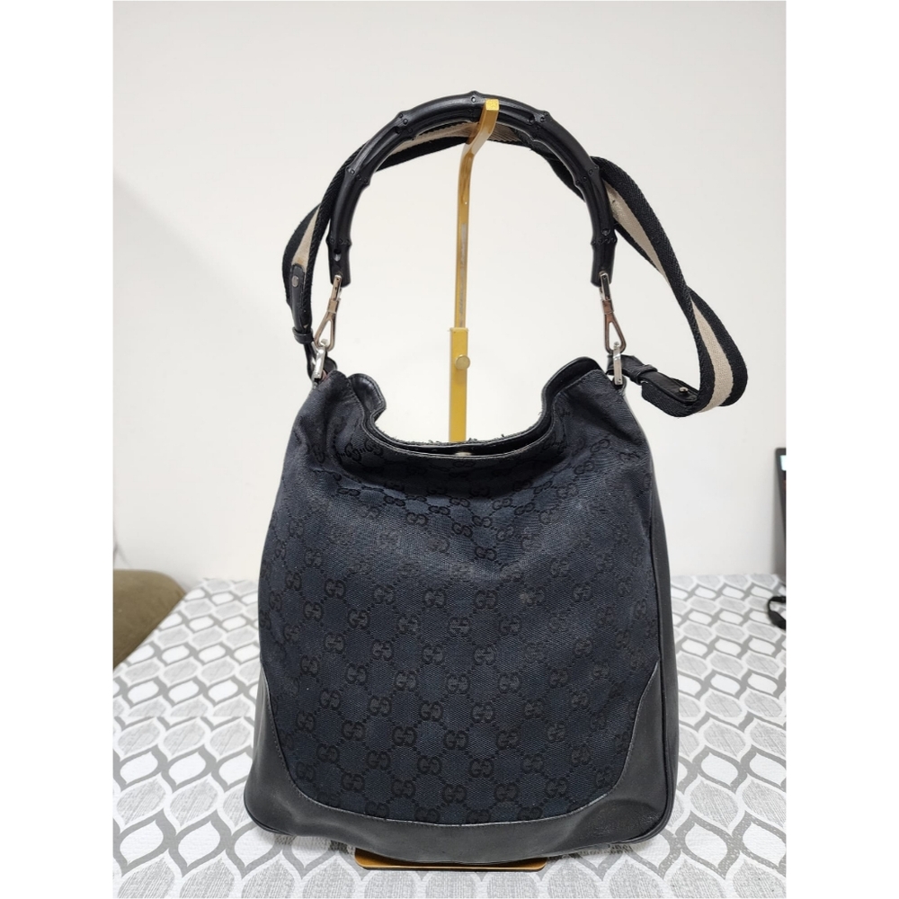 Gucci Vintage GG Canvas Bamboo Satchel Bag Black - Picture 5 of 13